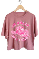 In Dolly We Trust Cowgirl Hat Crop Tee in Dark Coral
