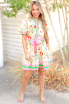 All Up to You Floral Trim Button Down Dress Size L-DRESS CASUAL PRINT