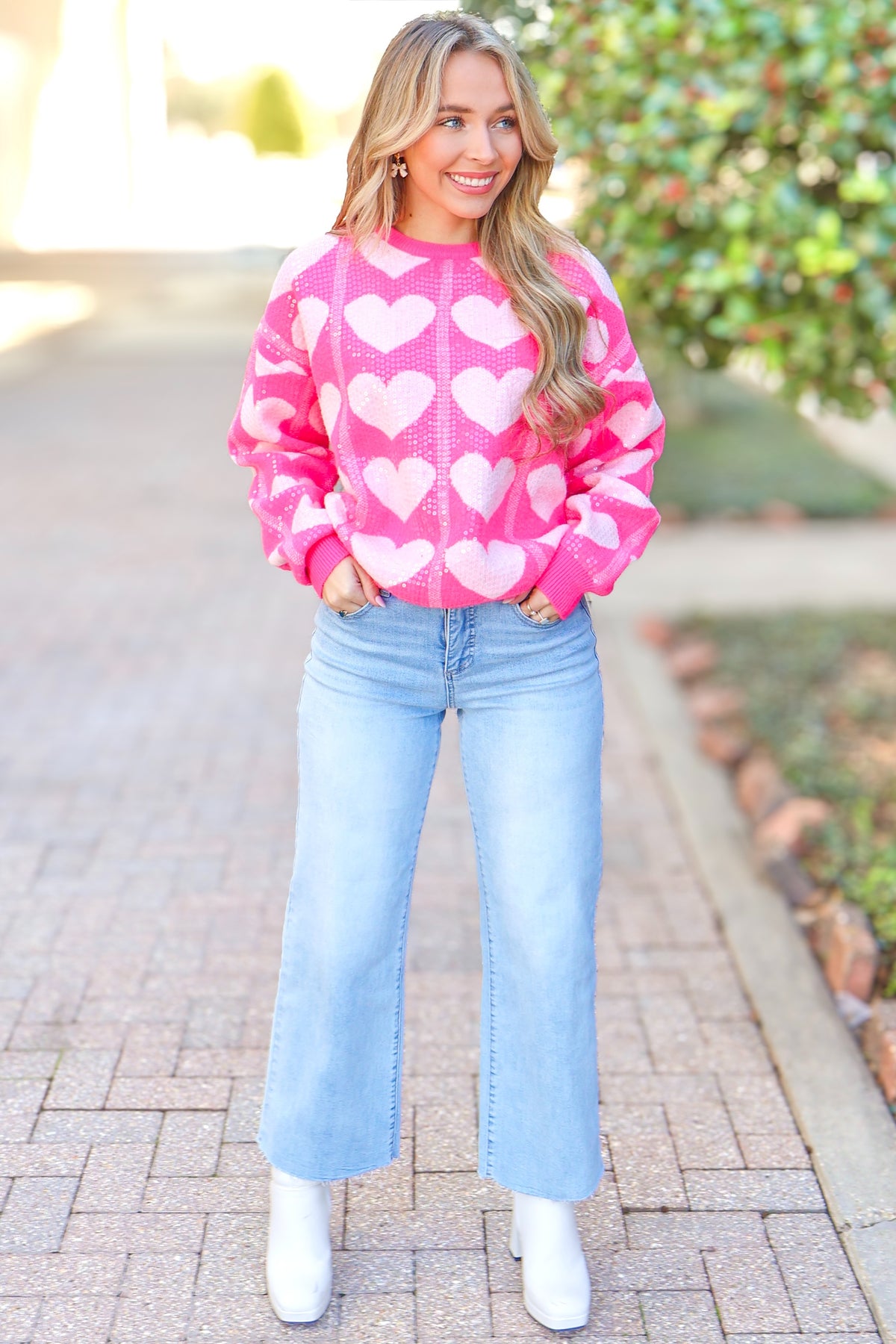 With Love Clear Sequin Heart Sweater-TOP WINTER SWEATER