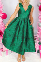 Perfectly Gifted Jacquard Sleeveless Midi Dress-DRESS LONG