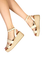 Caught Your Glance Ankle Strap Platform Sandals in Bone Size 10-SHOE SANDALS