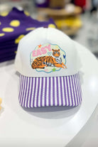Easy Tiger Whimsical Striped Baseball Cap in White