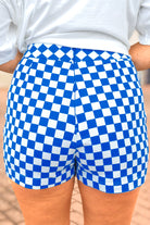 Royal blue checkered mini skort, view 2
