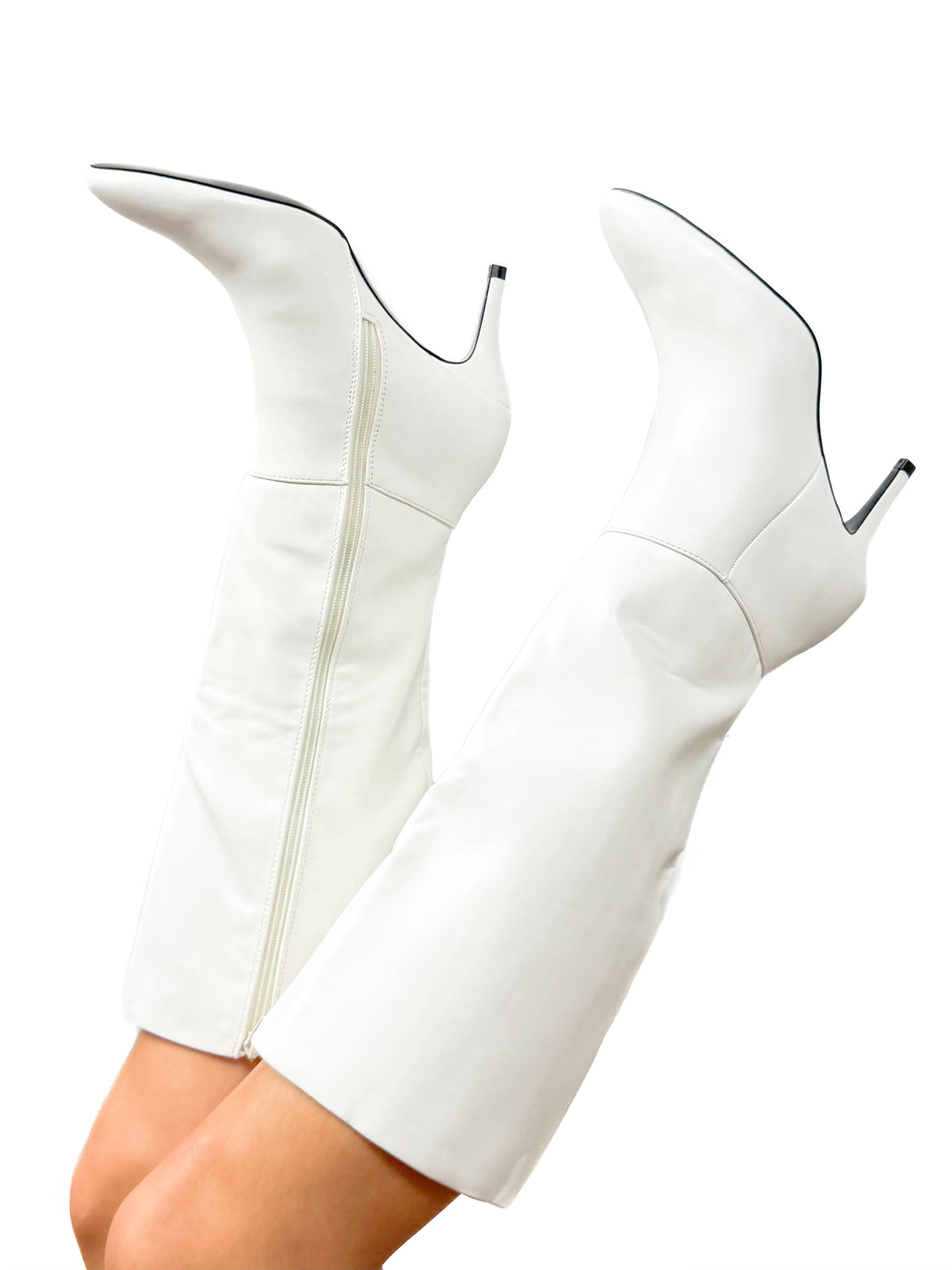 White pleather boots 