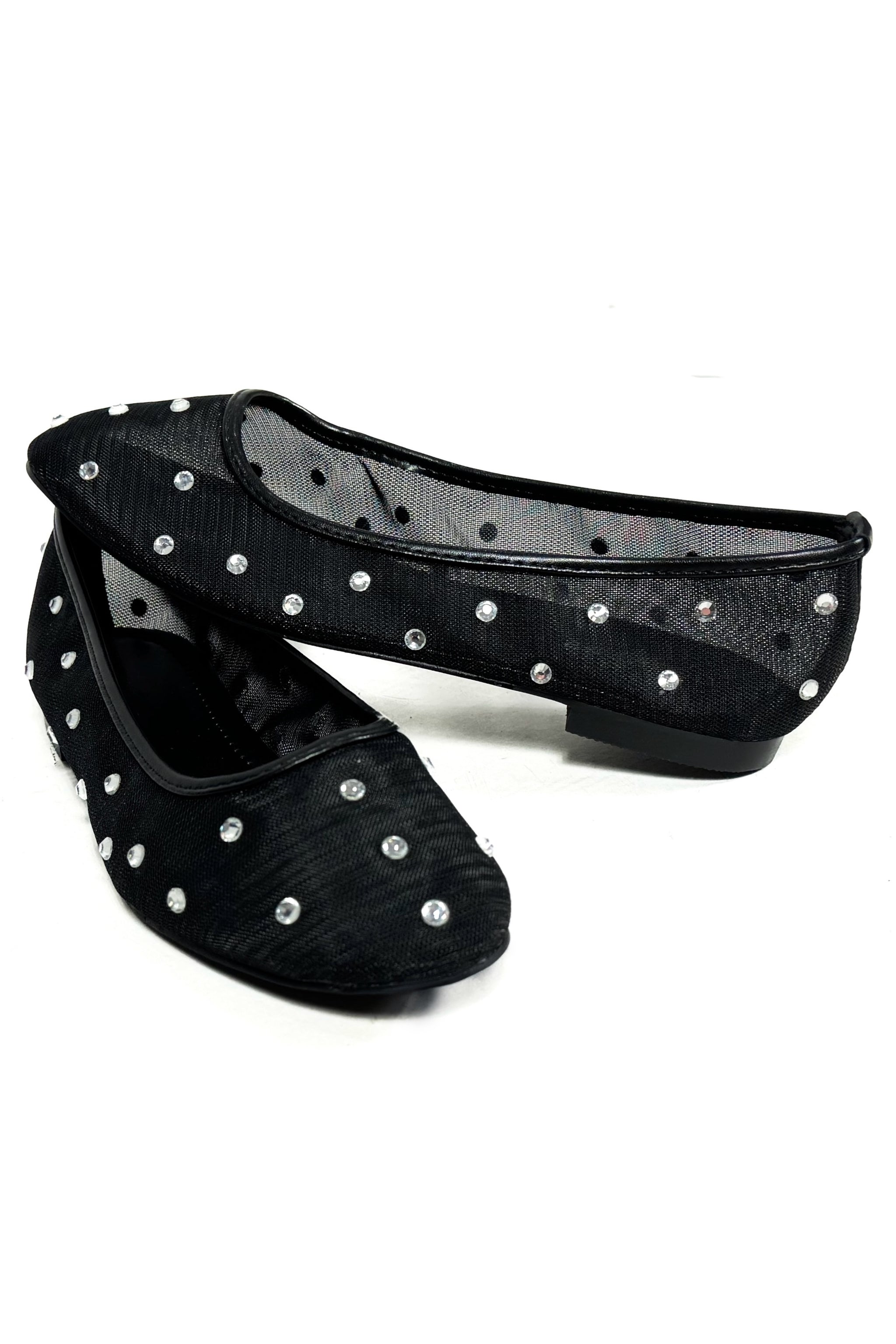 Just Effortless Mesh Rhinestone Ballet Flats in Black Frock Candy