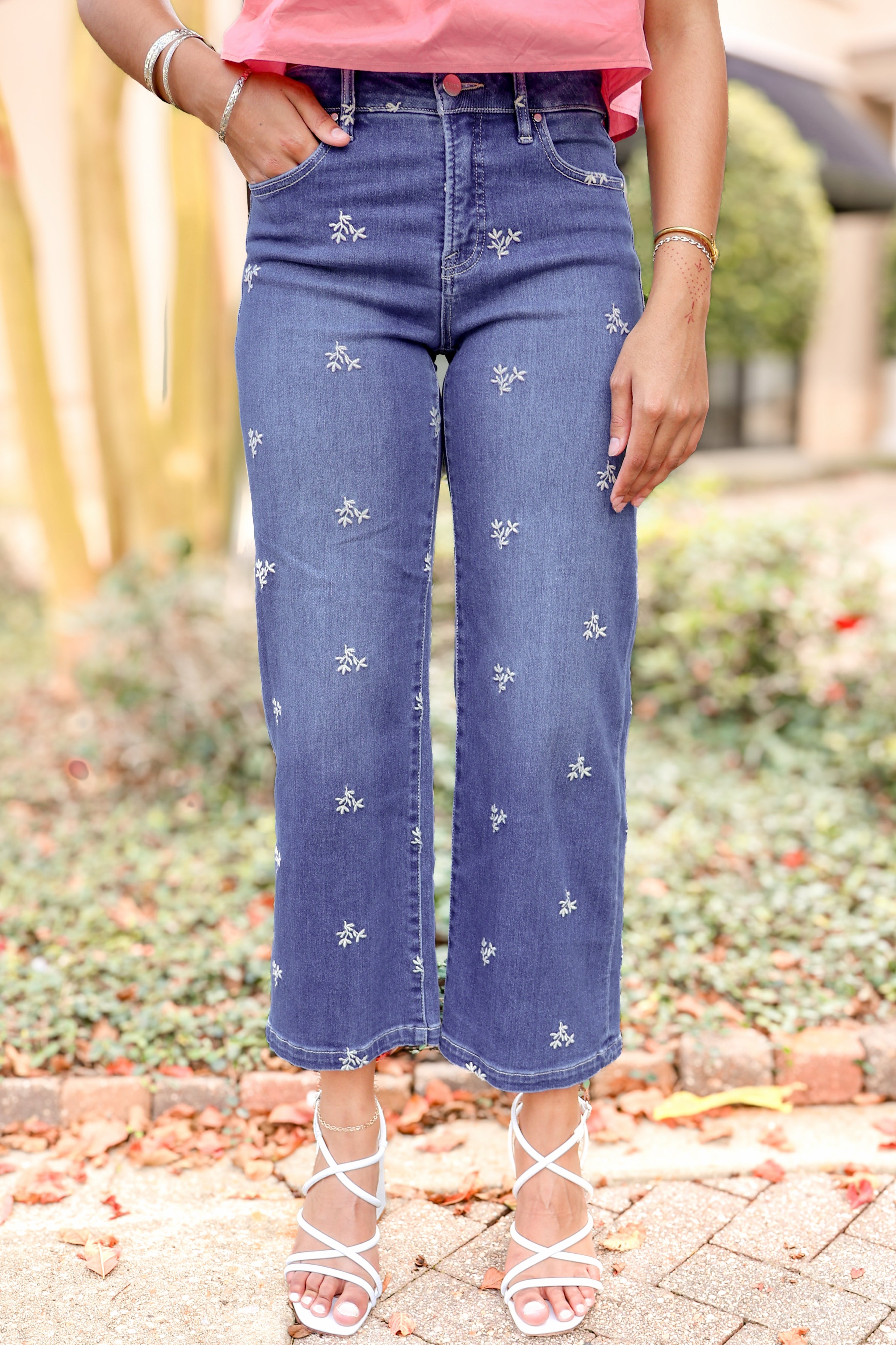 The Real Deal Embroidered High Rise Cropped Jeans - Frock Candy