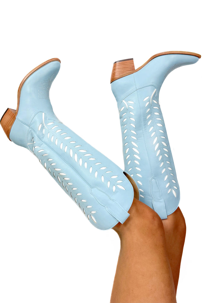 Blue Floral Cut-Out Boots