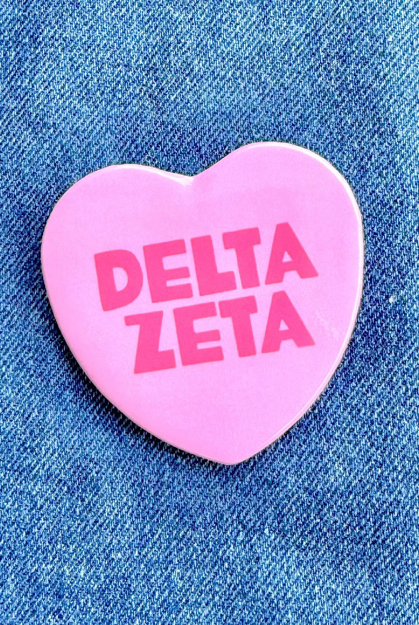 Delta Zeta Heart Greek Small Gameday Button close-up