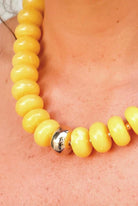 Never Ending Beaded Stone Chunky Necklace in Yellow - close-up