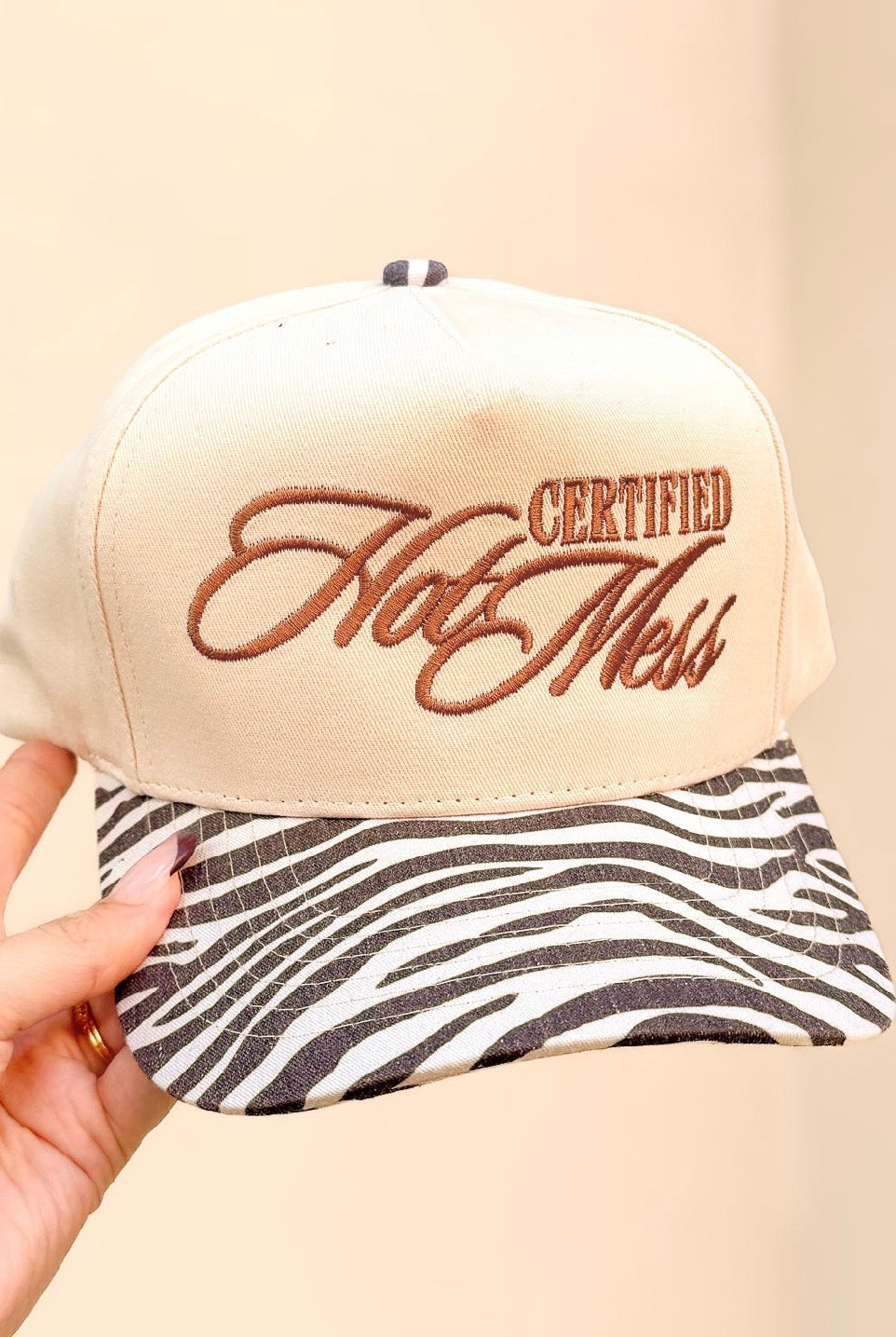 Certified Hot Mess Zebra Baseball Cap - close-up