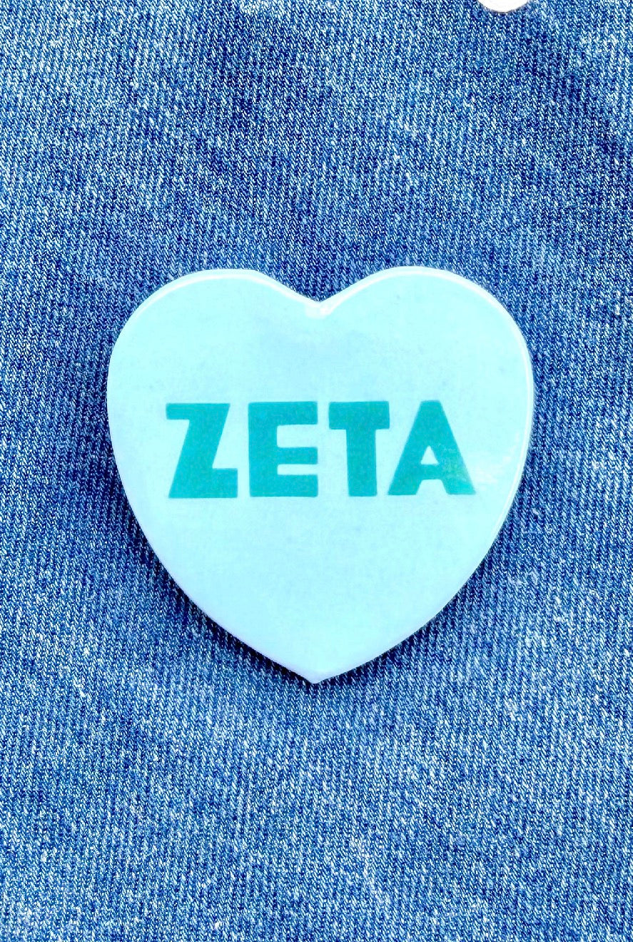 Zeta Heart Greek Small Gameday Button close-up