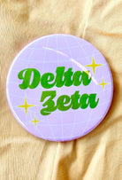 Delta Zeta Disco Greek Gameday Button close-up