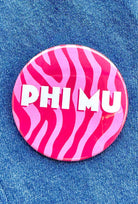 Phi Mu Zebra Greek Gameday Button close-up
