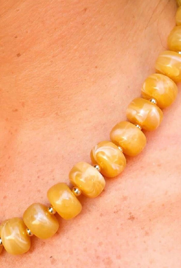 Against All Odds Marble Beaded Necklace in Yellow - close-up
