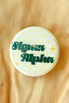 Sigma Alpha Disco Greek 2 inch Mini Gameday Button close-up