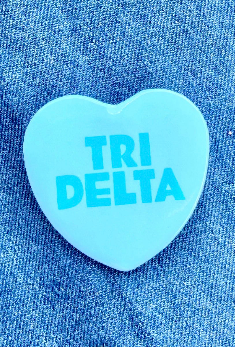 Tri Delta Heart Greek Small Gameday Button close-up