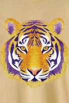 Faux Glitter Tiger Graphic Tee in Yellow - close-up