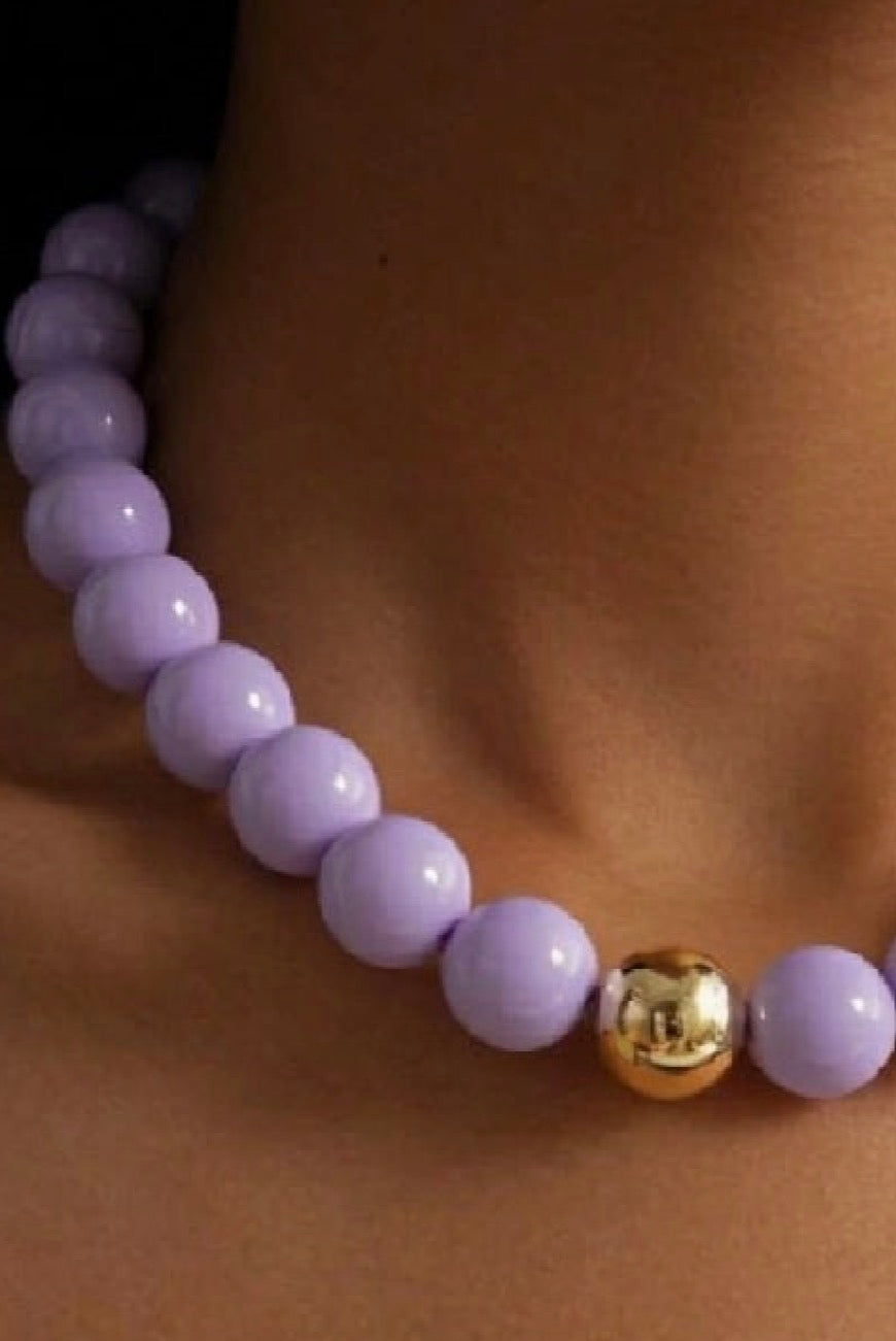 Time to Get Noticed Beaded Necklace in Lavender - close-up