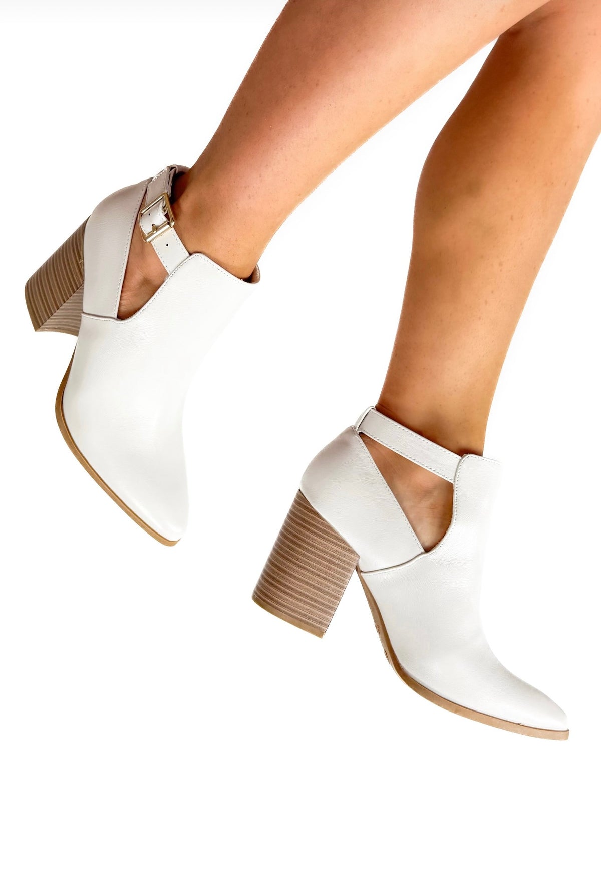 Ivory pleather cutout ankle booties