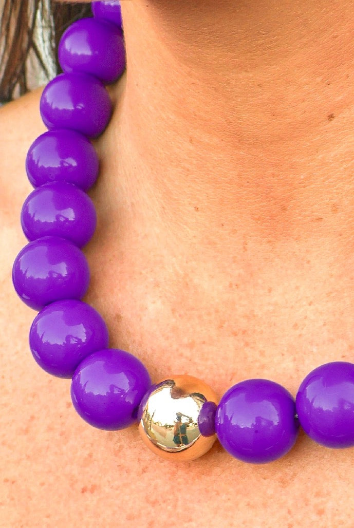 Classy Moves Beaded Necklace in Purple - close-up