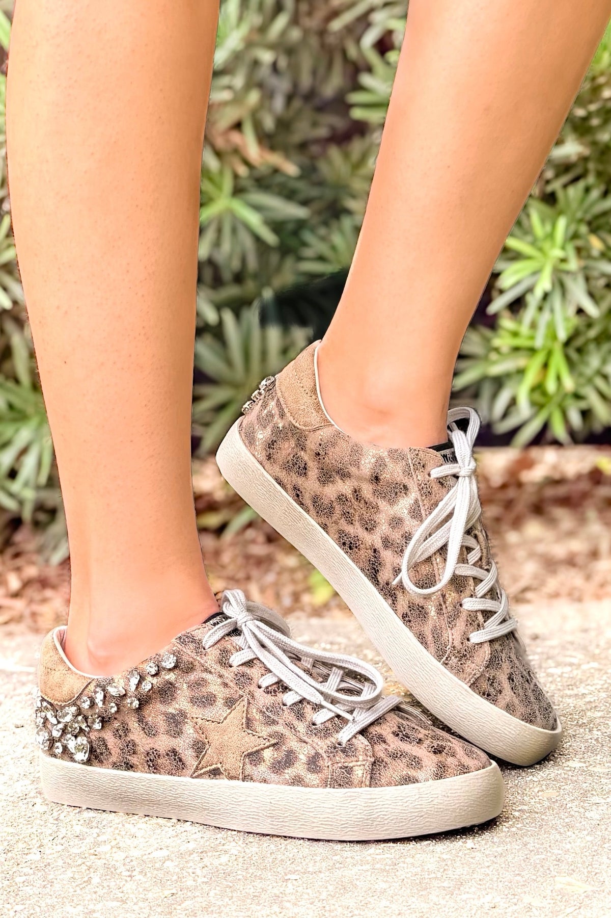 Stepping Out Rhinestone Leopard Star Sneakers - alternate view