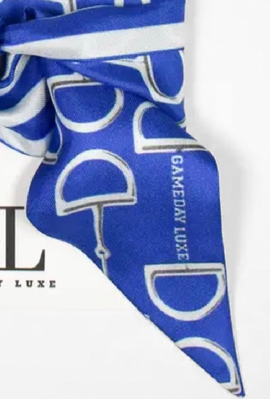 Loud and Clear Horsebit Silk Twilly Scarf in Royal Blue - close-up