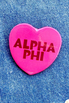 Alpha Phi Heart Greek Small Gameday Button close-up