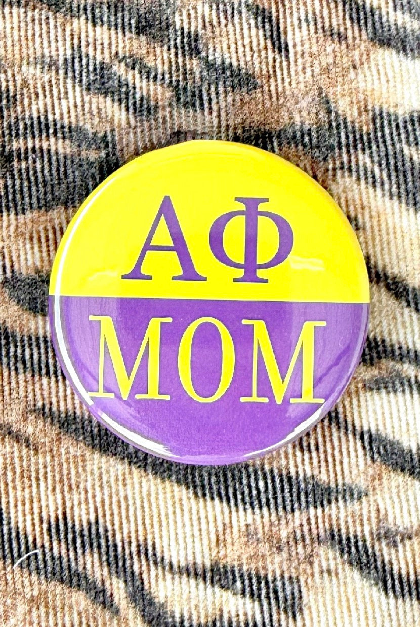 AP Mom Greek Small Gameday Button close-up