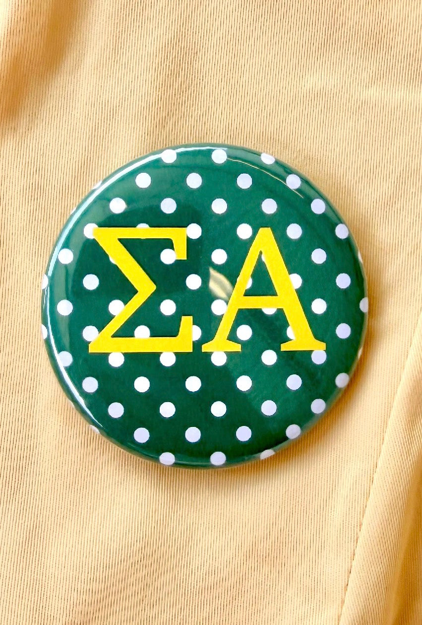 SA Polka Dot Greek Small Gameday Button close-up