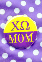 Chi Omega Mom Greek Small Gameday Button close-up