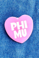 Phi Mu Heart Greek Small Gameday Button close-up
