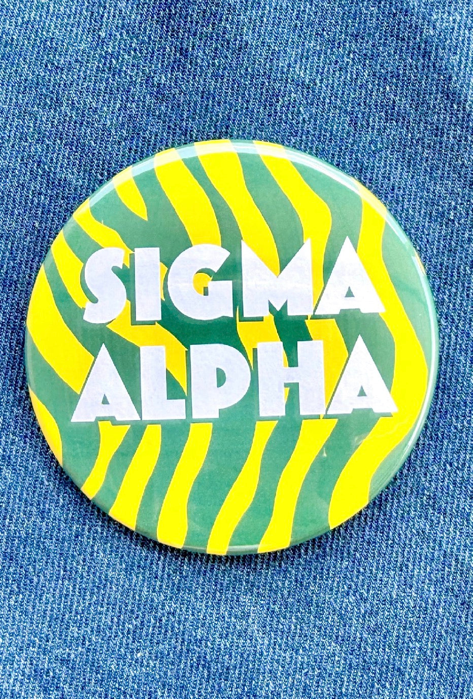 Sigma Alpha Zebra Greek Gameday Button close-up