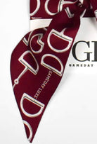 Loud and Clear Horsebit Silk Twilly Scarf in Burgundy - close-up