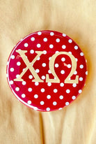 Chi Omega Polka Dot Greek Small Gameday Button close-up