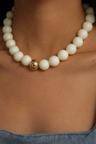 Time to Get Noticed Beaded Necklace in Light Yellow with gold ball center
