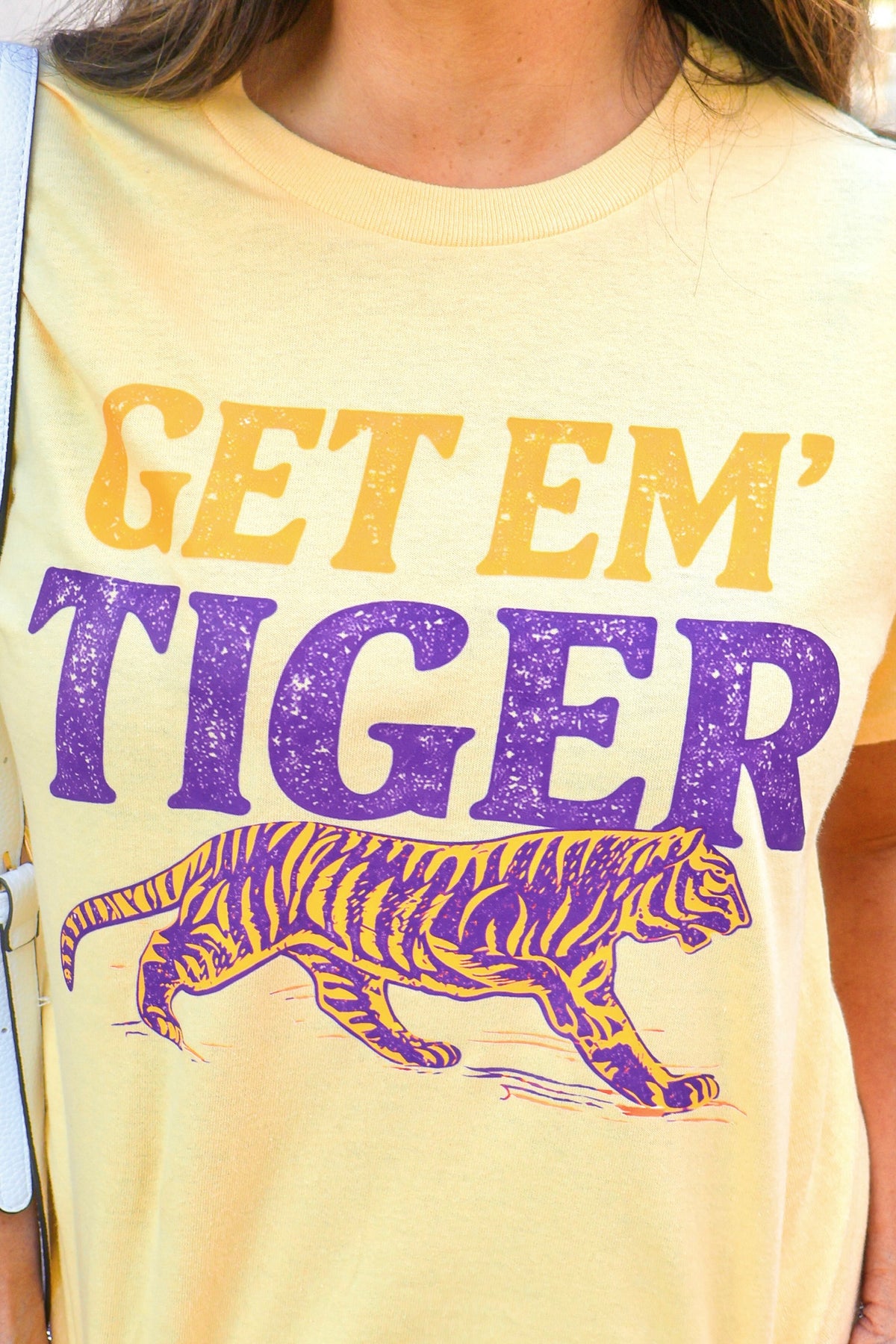Get 'em Tiger Graphic Tee in Yellow - close-up