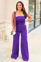 Have to Win Strapless Wide Leg Denim Jumpsuit in Dark Purple