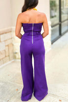 Have to Win Strapless Wide Leg Denim Jumpsuit in Dark Purple - alternate view 2