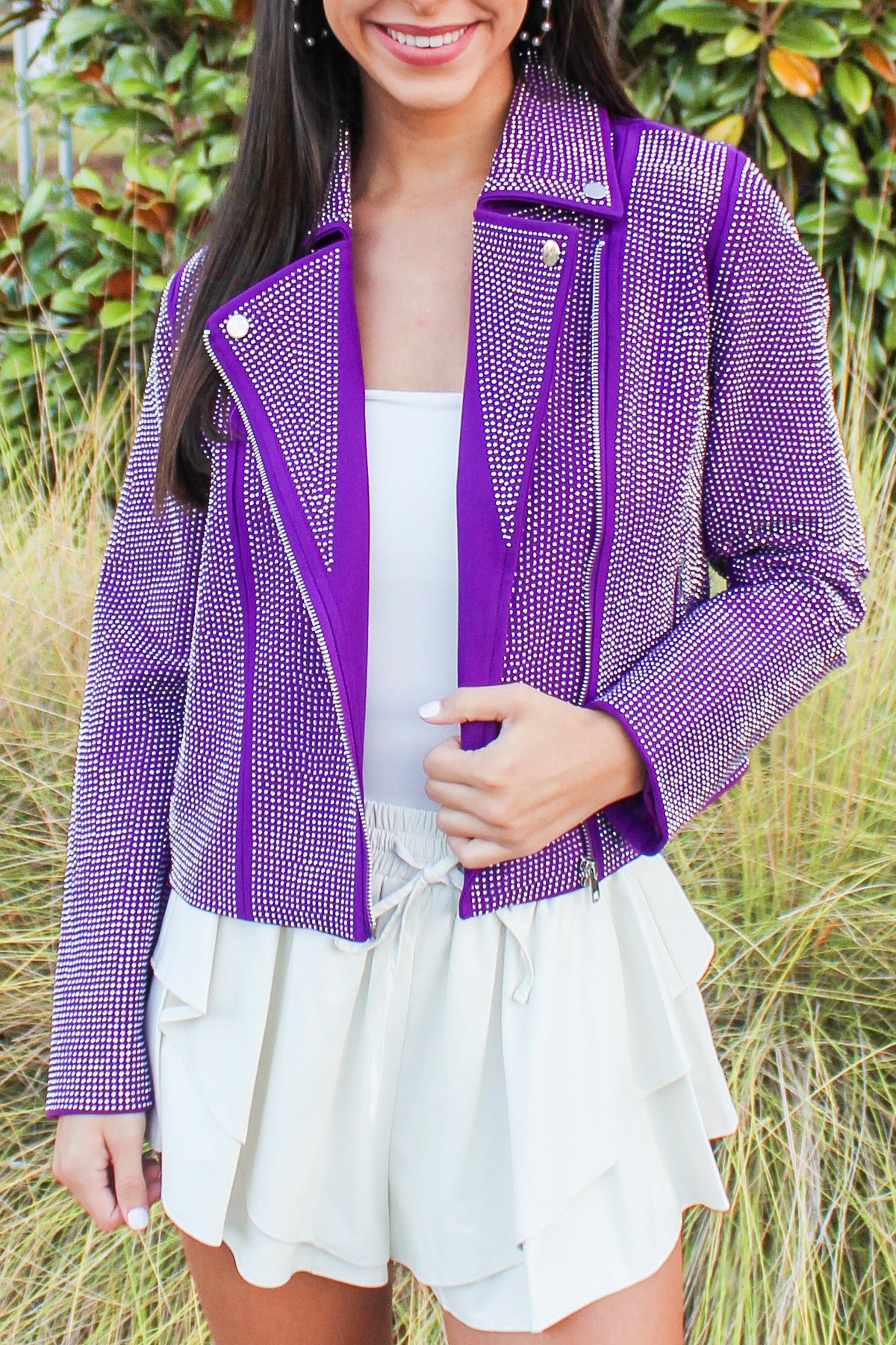 Here to Show Off Moto Jacket in Purple