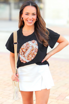 Flower Football Tee by Queen of Sparkles in Black-TOP S/S PRINT