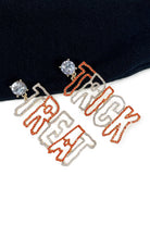 Trick and Treat Crystal Earrings in Orange and Purple - alternate view