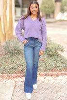 Before You Know It Exposed Seam V Neck Sweater-TOP WINTER SWEATER