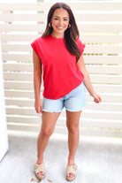 Feeling Just Fine Cuff Sleeve Top-TOP S/S SOLID