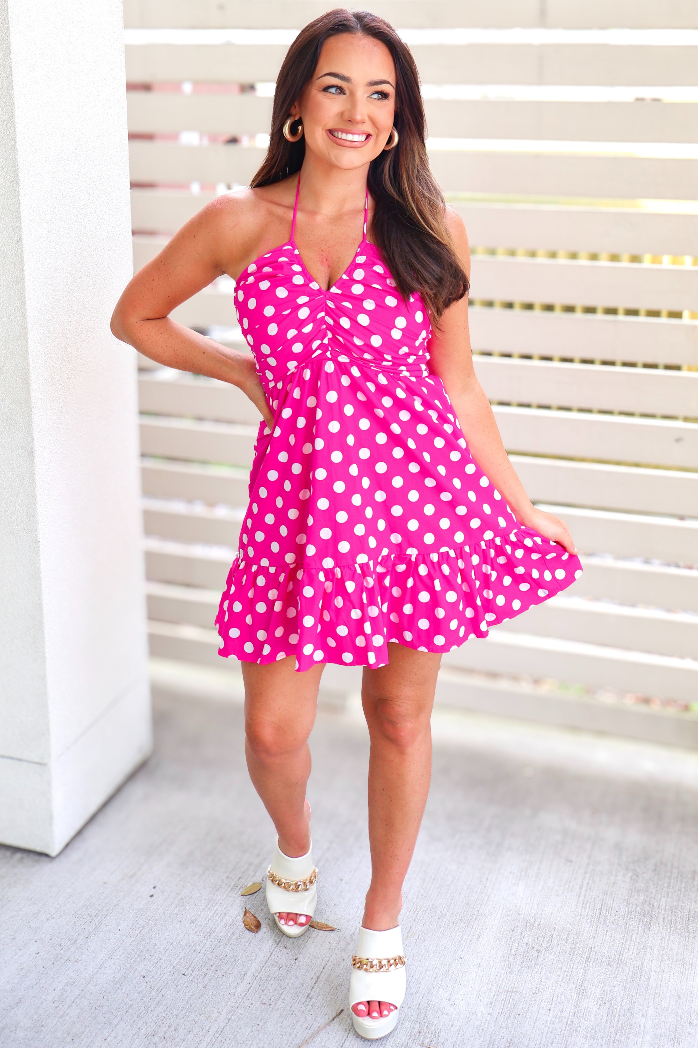 halter neck polka dot mini dress Lilia Black Polka Dot Halter Neck Mini Dress - US 10