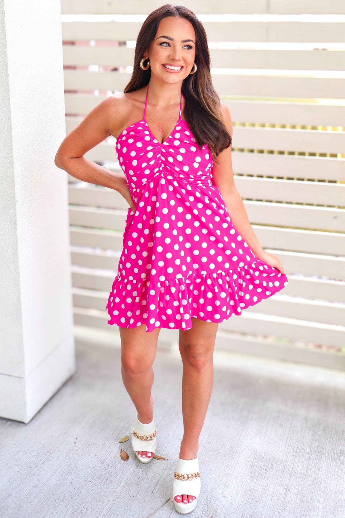 Catching Dreams Polka Dot Halter Neck Mini Dress-DRESS CASUAL PRINT