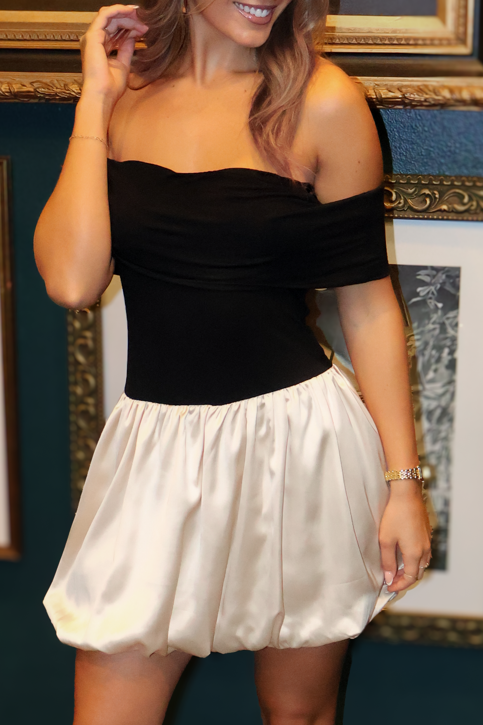 At The Party Off The Shoulder Bubble Dress Black / S