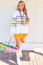 Fat Tuesday Ribbed Mardi Gras Striped Sweater Size XL-TOP WINTER SWEATER