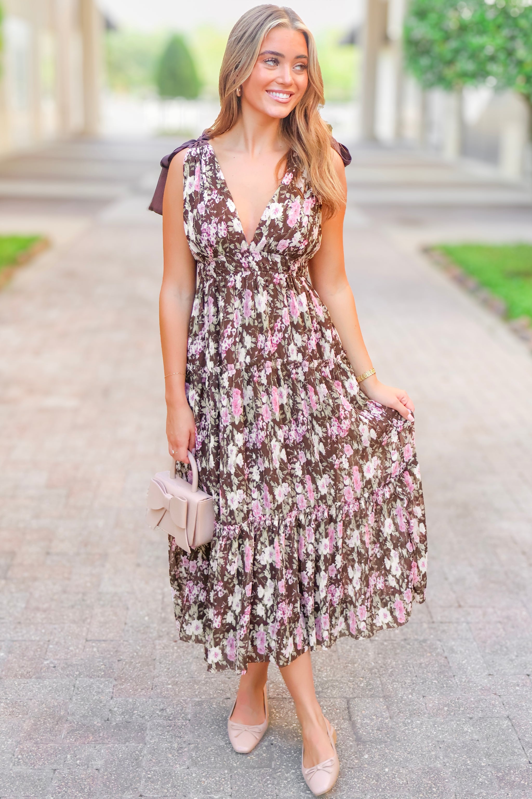 Stepping Up Floral Tie Strap Maxi Dress Size M