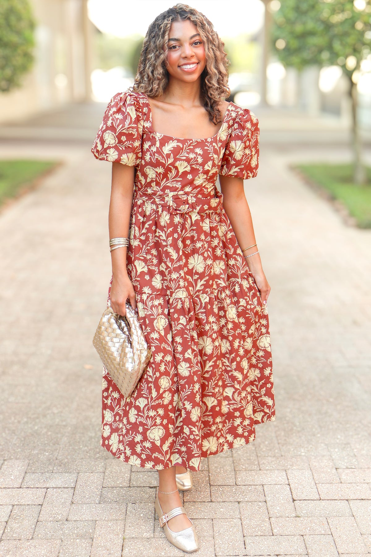 Right Or Wrong Floral Belted Maxi Dress-DRESS LONG