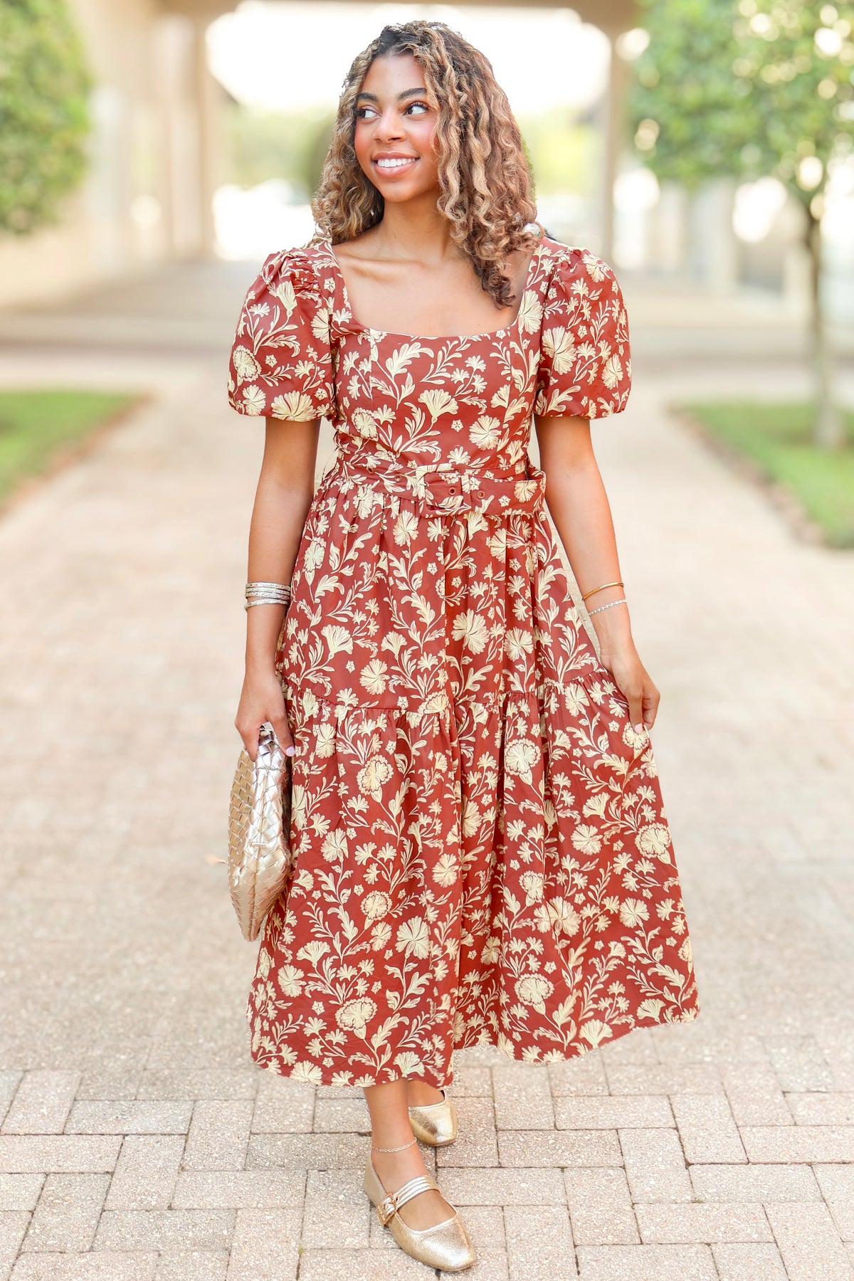 floral print frock dresses Right Or Wrong Belted Maxi Dress long floral print dresses Porcelain dolls dress to APPAREL Size guide Pick Model:Model 5